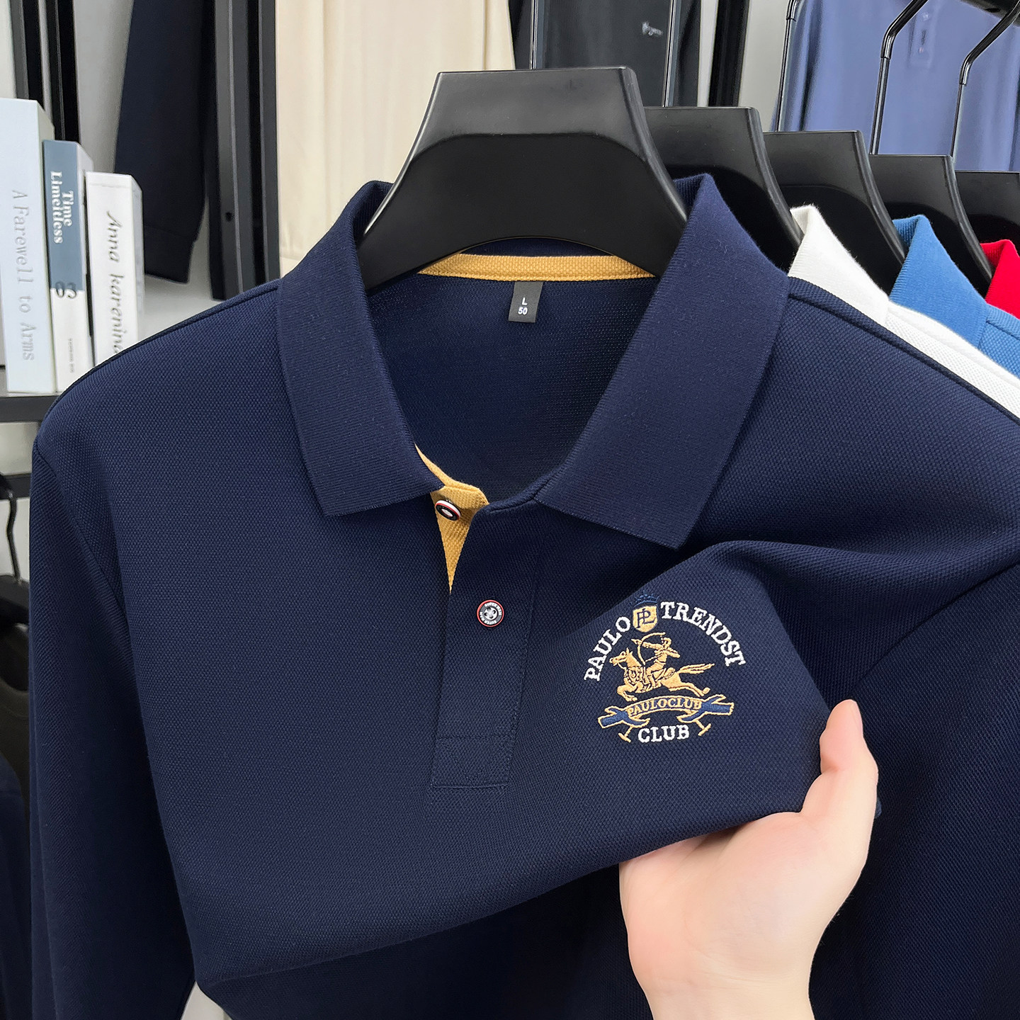 品牌长袖t恤男款春秋季丝光棉翻领刺绣Polo衫男士宽松休闲上衣服
