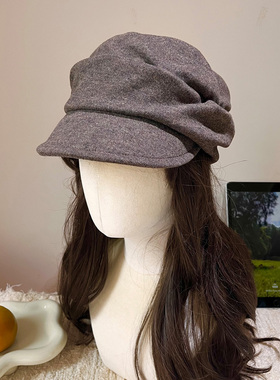 出口日本~平顶褶皱山本风帽子女羊毛混纺报童帽文艺鸭舌帽马术帽