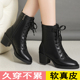 真牛皮软底真皮女靴新款 牛皮马丁单靴女春秋百搭系带粗跟高跟短靴