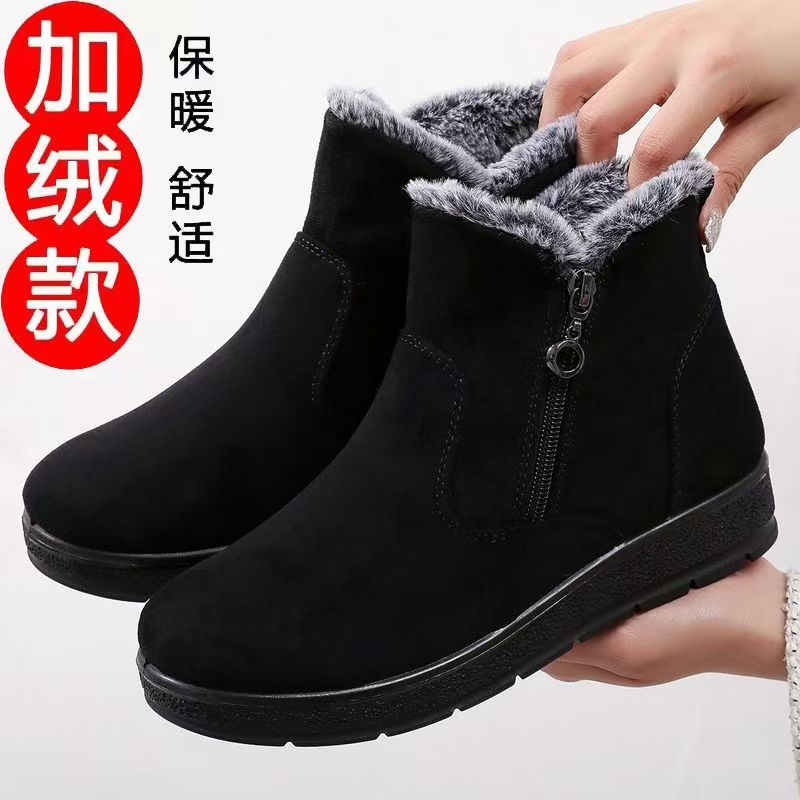 老北京布鞋女鞋子棉鞋女冬季加绒加厚保暖妈妈厚底雪地靴女款短筒