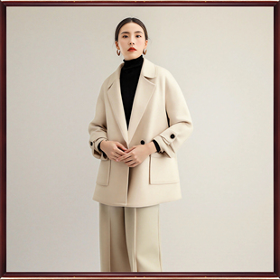 朗斯莉冬季断码折扣 中长款宽松简约双面呢羊毛大衣外套女210