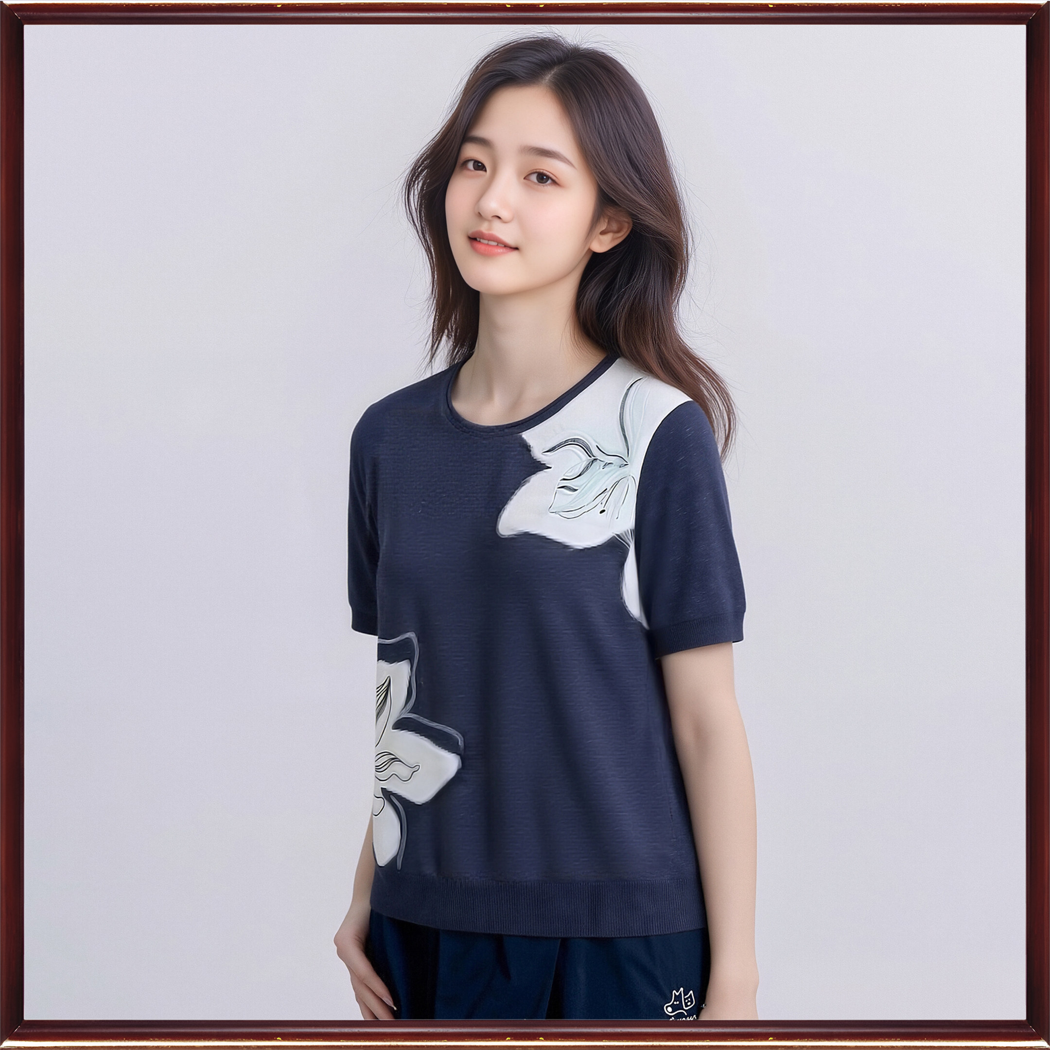 鼎成麻业正品2026夏季薄款休闲亚麻针织衫刺绣圆领短袖T恤女8278 - 实物图