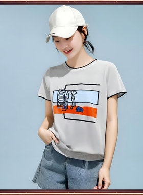 鼎成麻业专柜断码折扣夏季薄款亚麻针织衫刺绣圆领短袖T恤女28159