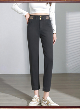 贝影品牌折扣秋冬黑色 高腰显瘦直筒弹力百搭牛仔九分裤女16217
