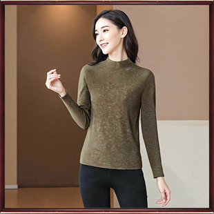 专柜朗斯莉秋冬断码折扣长袖修身弹力亮丝半高领针织打底毛衣312