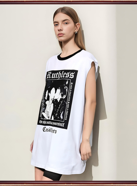 正品拓谷潮牌折扣夏季个性中长款宽松背心百搭圆领无袖T恤女30396