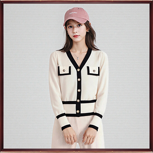 正品朗斯莉春秋断码折扣长袖V领时尚法式毛衣开衫针织上衣女320