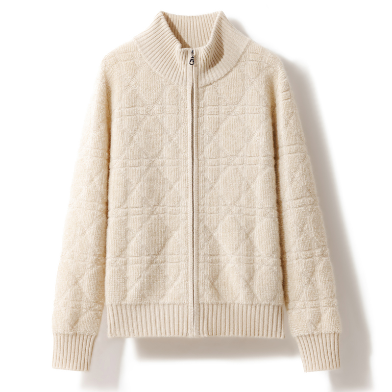 【永恒岁月】D家重工毛巾绣100%山羊绒加厚开衫外套女宽松冬立领