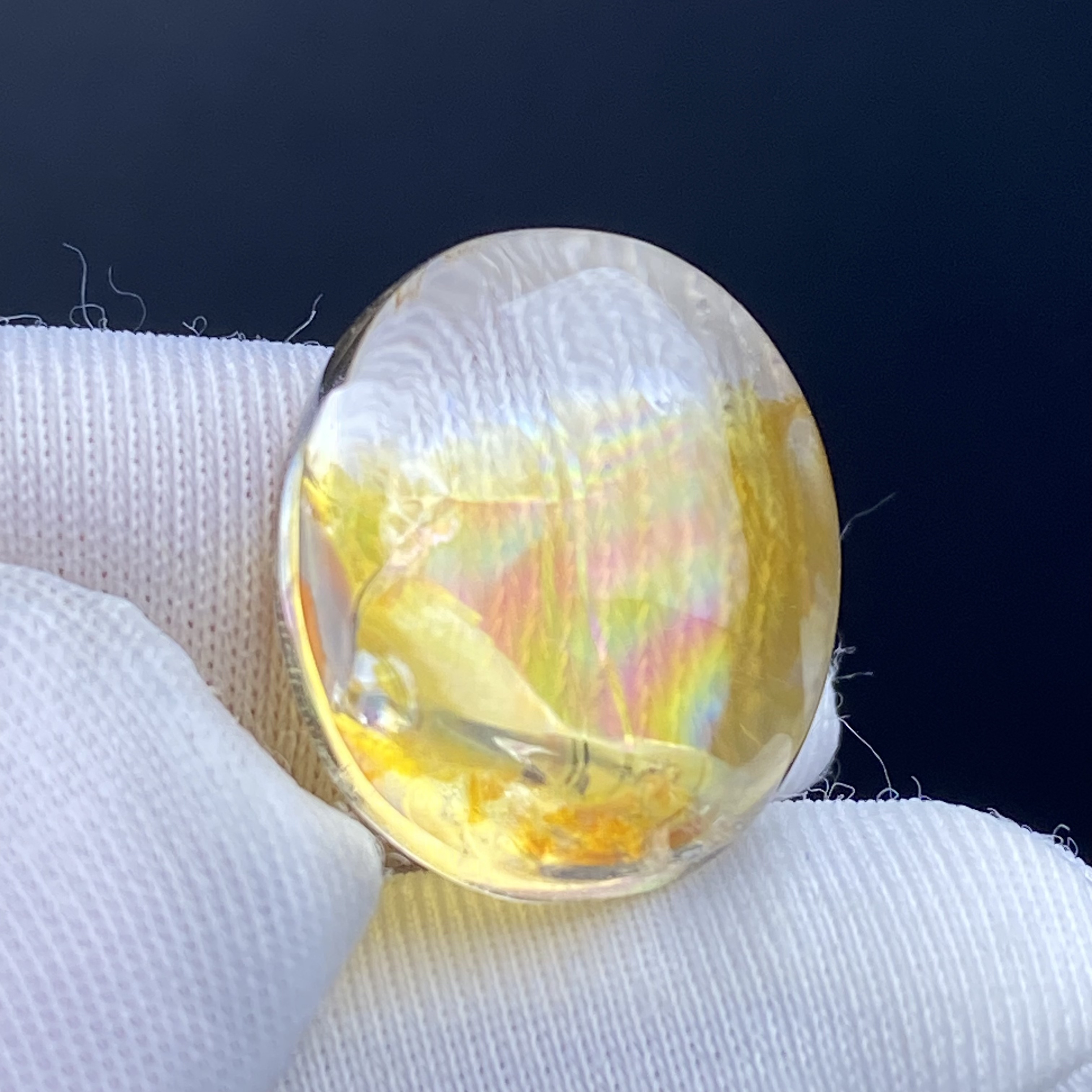 天然水晶七彩黄胶花吊坠裸石蛋面DIY水晶项链饰品可做戒指