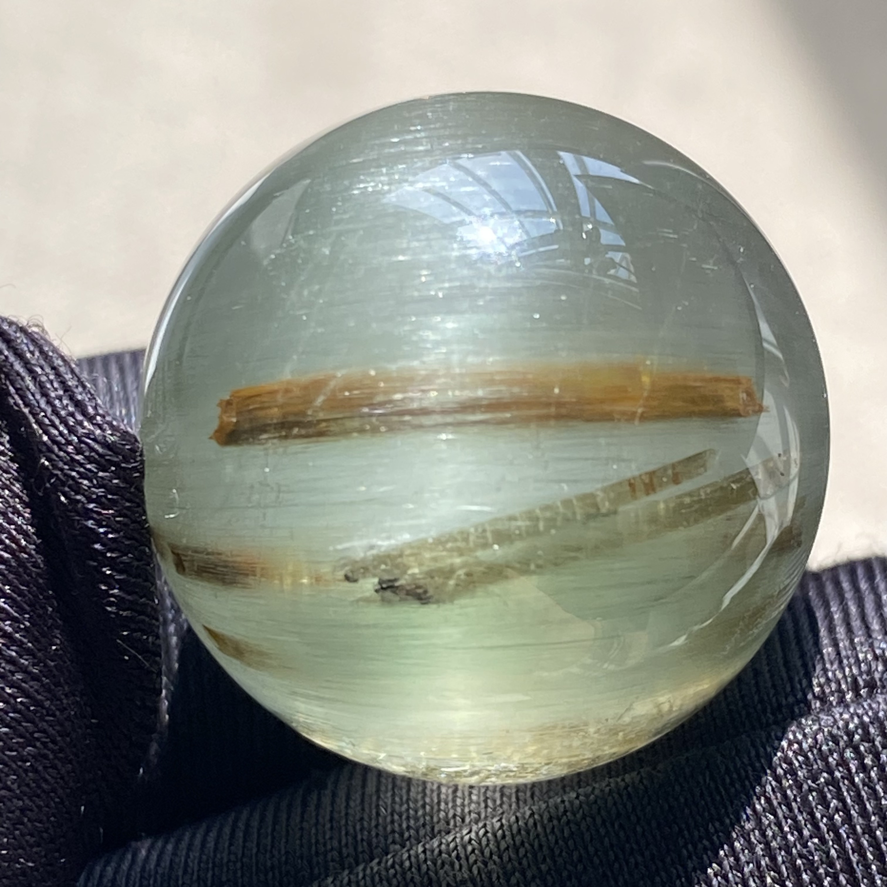 天然水晶顺发绿兔毛绿碧玺共生吊坠圆珠DIY兔毛单珠饰品项链21mm图片