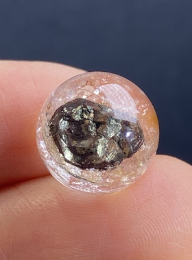 天然水晶包裹体铜矿吊坠圆珠DIY水晶单珠饰品项链12mm一物一图