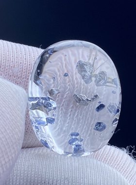 天然水晶包裹体蓝矿吊坠裸石DIY矿石饰品项链可做戒指一物一图