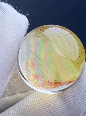 天然水晶包裹体七彩黄胶花吊坠圆珠DIY胶花单珠饰品项链15mm