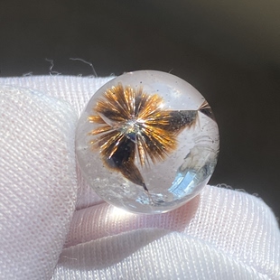 天然水晶包裹体针铁矿花吊坠圆珠DIY水晶单珠饰品项链13mm