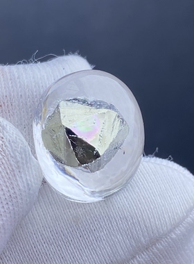 天然水晶包裹体七彩黄铜矿吊坠裸石蛋面DIY铜矿饰品可做戒指