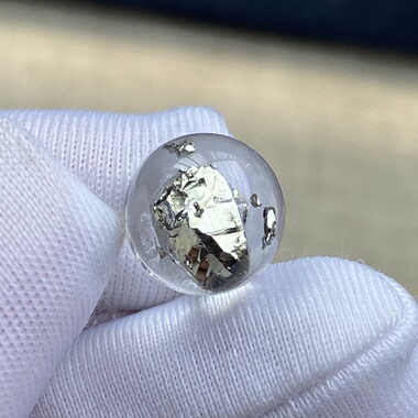 天然水晶包裹体黄铜矿吊坠圆珠DIY水晶单珠饰品项链10mm一物一图