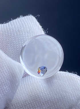 天然水晶包裹体七彩蓝矿石吊坠圆珠DIY水晶单珠饰品可做戒指9.5mm