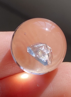天然水晶包裹体蓝矿吊坠圆珠DIY矿石单珠饰品项链14.5mm一物一图