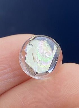 天然水晶包裹体七彩黄铜矿吊坠圆珠DIY铜矿单珠饰品项链10.5mm