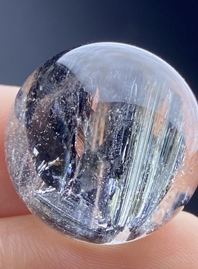 天然水晶包裹体蓝绿碧玺吊坠圆珠DIY碧玺单珠饰品项链20mm
