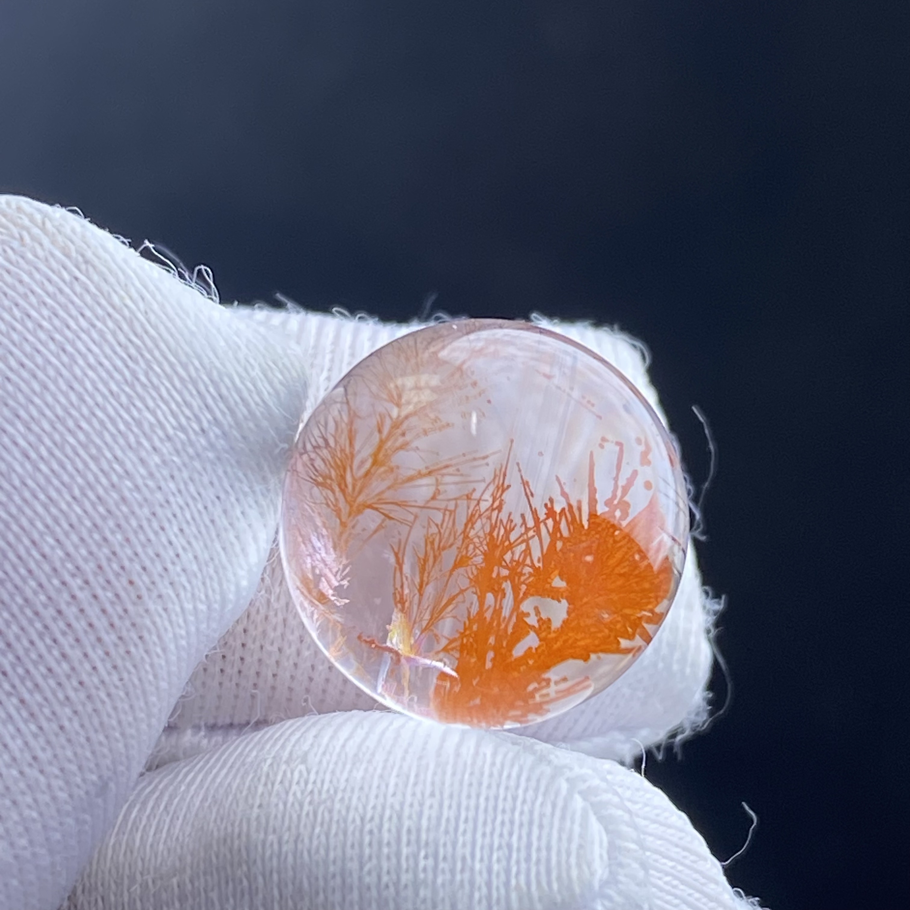 天然水晶包裹体红胶花小树吊坠圆珠DIY水晶单珠饰品项链12mm