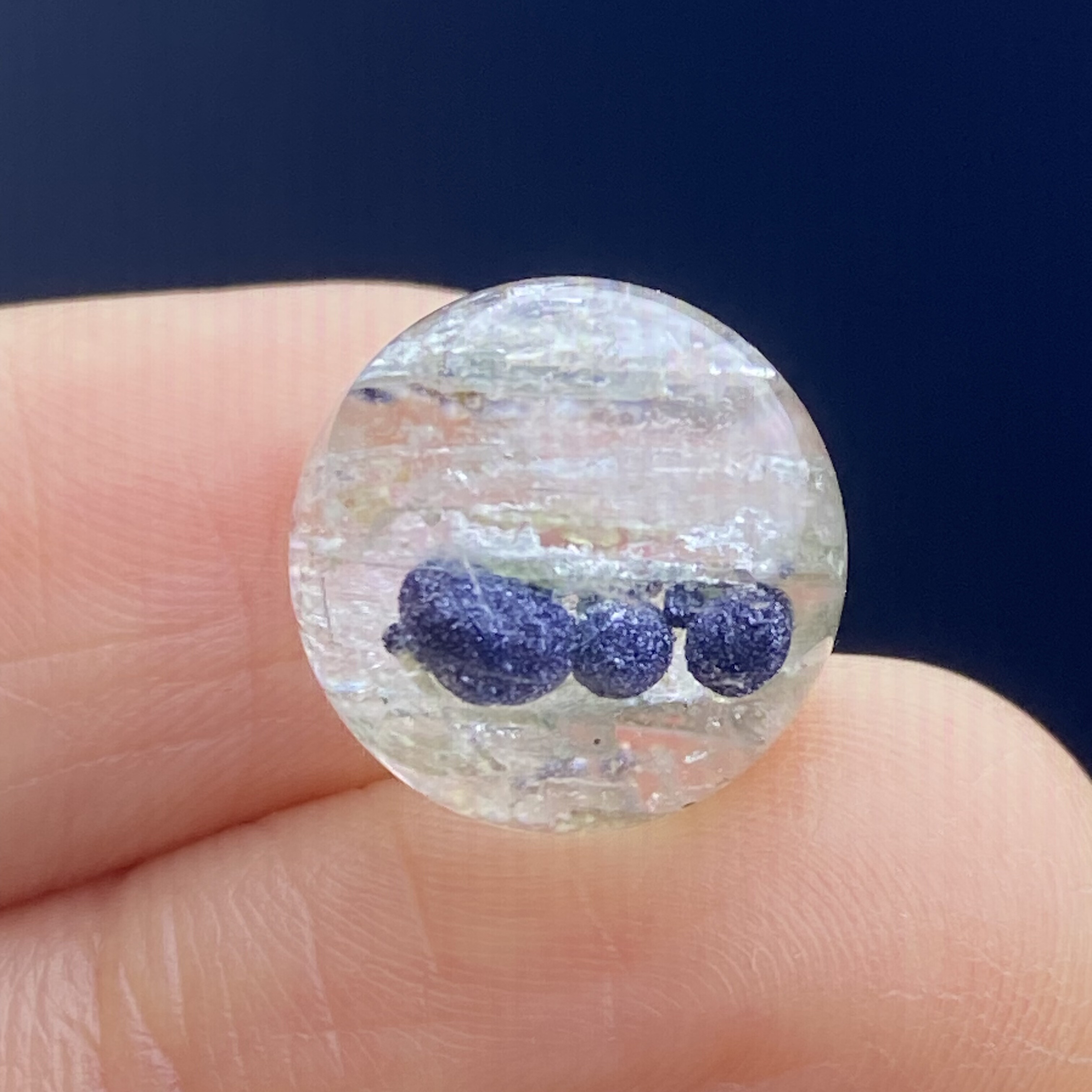 天然水晶包裹体蓝矿花吊坠圆珠DIY矿石单珠饰品项链奇石12.5mm