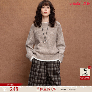 软糯舒适混色针织衫 新款 上衣 女25冬季 德玛纳简约淡人撞色圆领线衫