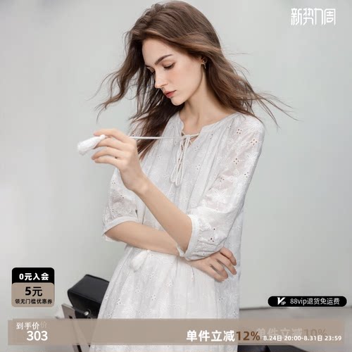 德玛纳法式文艺风纯棉蕾丝连衣裙
