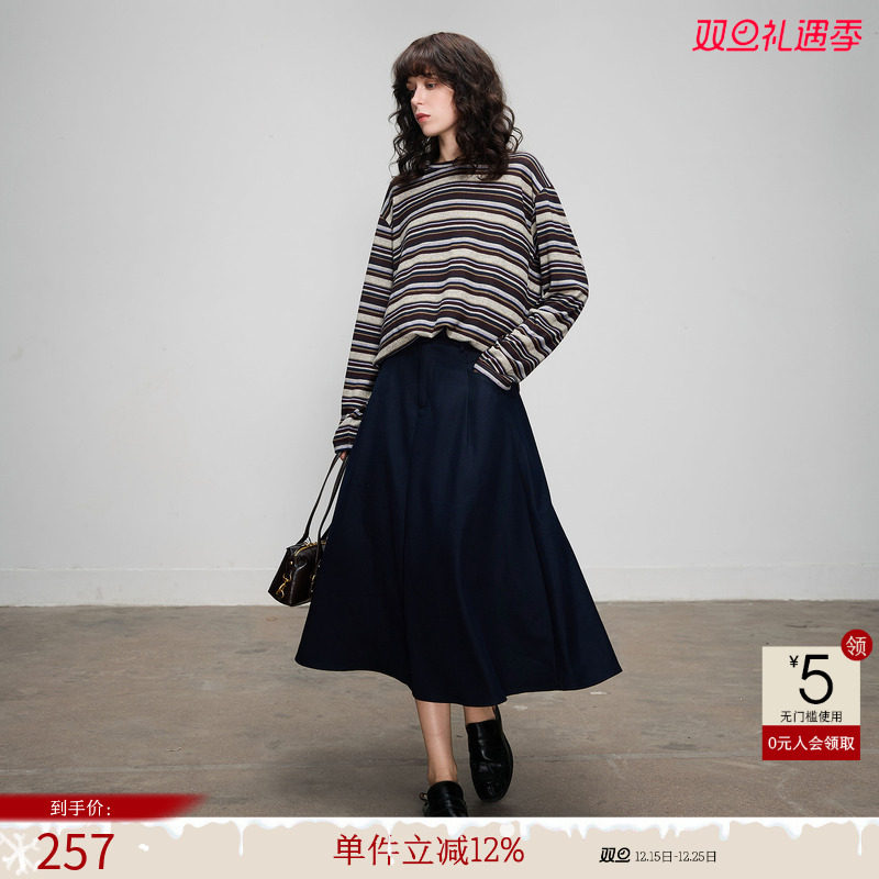 德玛纳优雅通勤中长款半身裙女25冬季新款后腰松紧气质宽松A字裙