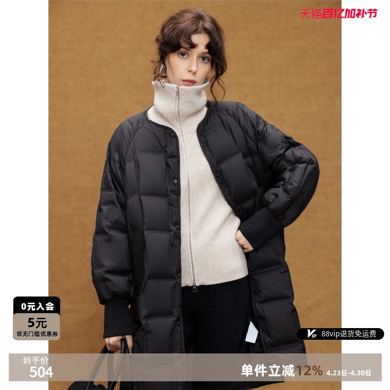 德玛纳轻量感90鸭绒压胶羽绒服女25冬季新款中长款面包服保暖外套