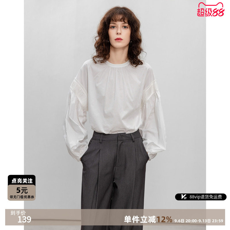 德玛纳100%棉法式衬衫女复古老钱图片