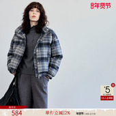 90鸭绒短款 德玛纳复古格纹立领羽绒服女25冬季 新款 面包服保暖外套