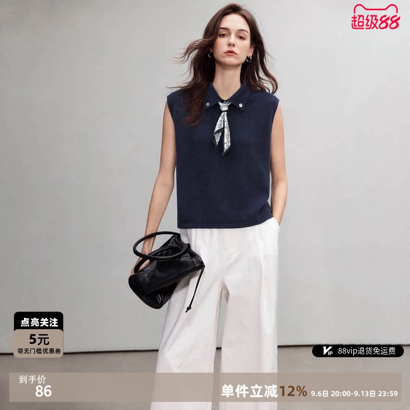 德玛纳印花丝巾翻领针织衫女夏图片
