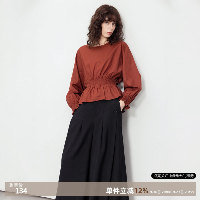 德玛纳复古风气质圆领衬衫女图片