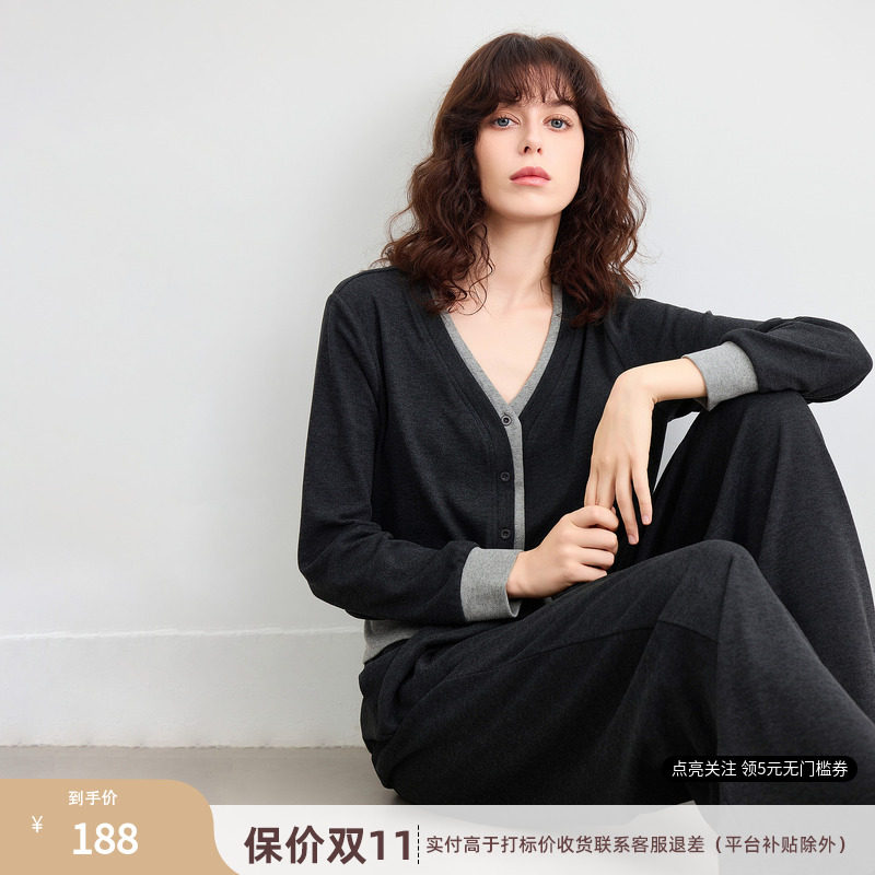 德玛纳懒人衣橱休闲套装女26秋季新款假两件上衣宽松直筒裤两件套