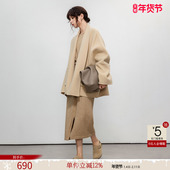 德玛纳25冬季 毛呢外套绵羊毛双面呢大衣女 静奢风中长款 新款 蝙蝠袖