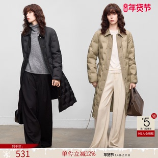 德玛纳轻暖90鸭绒中长款羽绒服女25冬季新款腰带拼接翻领保暖外套