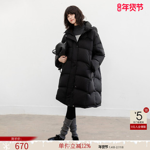 德玛纳奢暖云感零压连帽羽绒服女25冬季新款90鸭绒中长款保暖外套