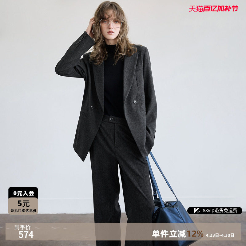 德玛纳商务通勤西服套装女26春秋新款垫肩收腰西装气质西裤两件套