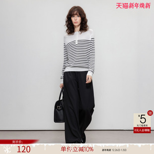 慵懒风线衫 圆领长袖 上衣 女春秋新款 德玛纳文艺风撞色条纹针织衫