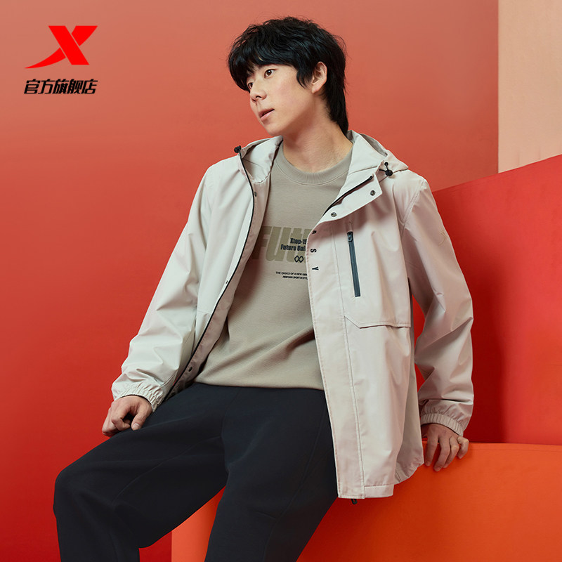 特步运动外套男款春秋季新款梭织运动服薄绒夹克风衣正品保暖上衣