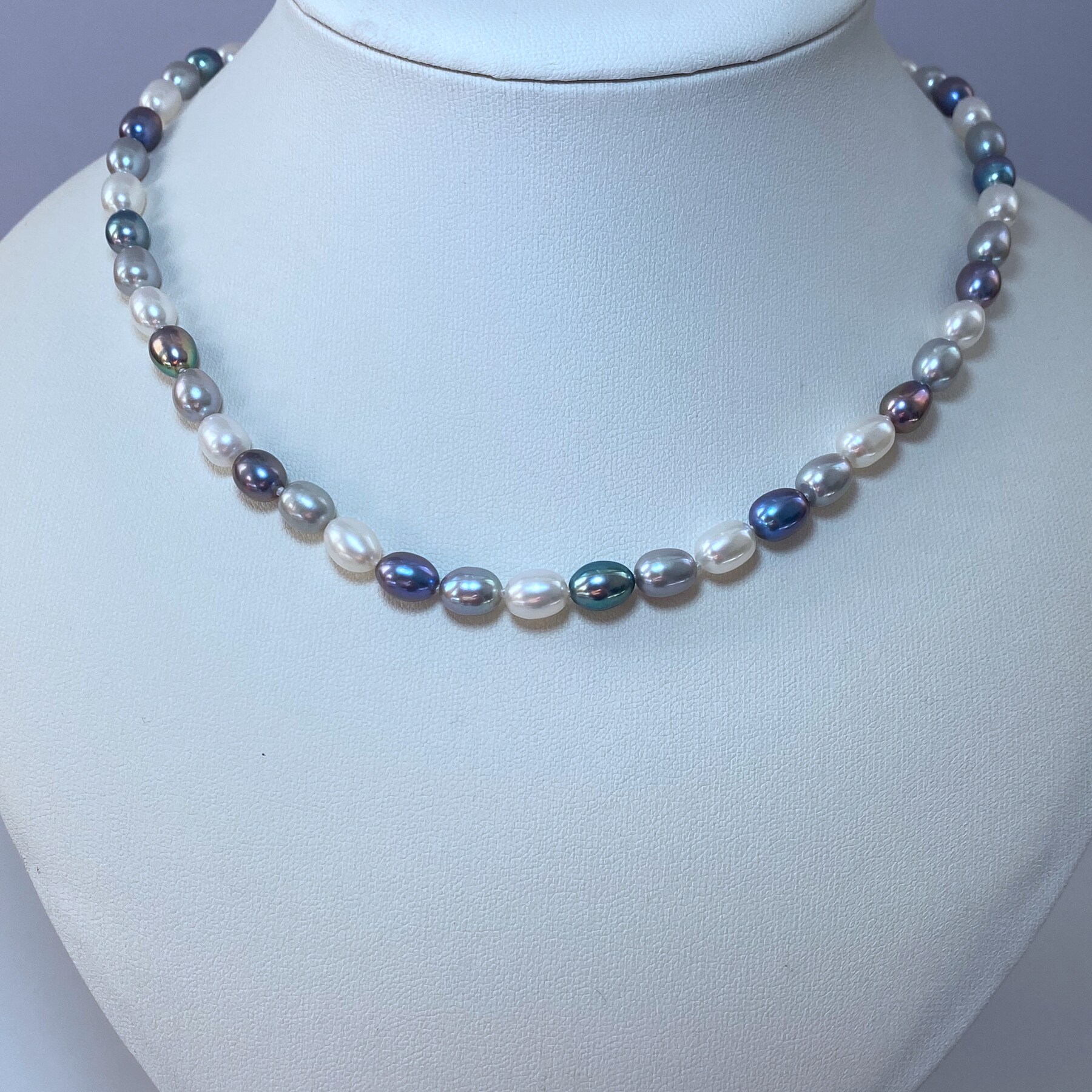 6-7mm天然白色米形无核淡水珍珠项链黑色灰色米形颈饰绕颈款女款