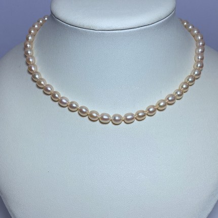 6-7mm天然粉色米形淡水无核珍珠项链橘色水滴形绕颈款颈饰女款