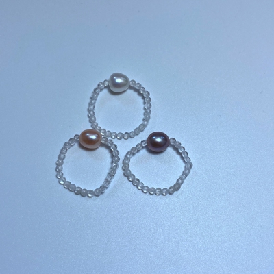 天然粉紫色米形无核淡水珍珠戒指