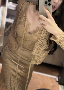 轻奢早春性感定染蕾丝披肩缎面中长裙吊带套装 韩法式 微醺时刻