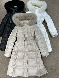 收腰显瘦90白鸭绒外套女 2025中长款 真大毛领连帽羽绒服女款 冬季