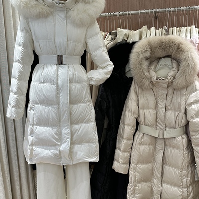大狐狸毛领羽绒服女过膝长款2025冬新修身显瘦加厚白鸭绒连帽外套