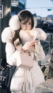 温柔狐狸大毛领90白鸭绒收腰羽绒服外套韩女小蛮腰 冷雾西雅图