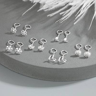 s999纯银耳钉女纯银耳饰弯钩耳钩小众耳坠养耳洞耳环睡觉免摘银针