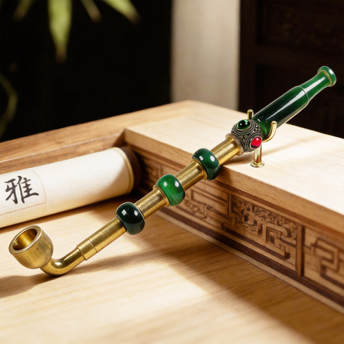 可拆洗过滤旱烟袋黄铜老式烟锅长款便携带手把件男士烟嘴烟斗